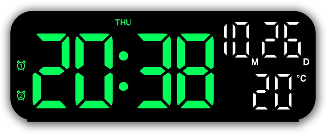 Couselect 簡約數碼LED電子鐘/多功能桌鐘/大螢幕鬧鐘 聲控開關/倒數計時 9吋, 黑色