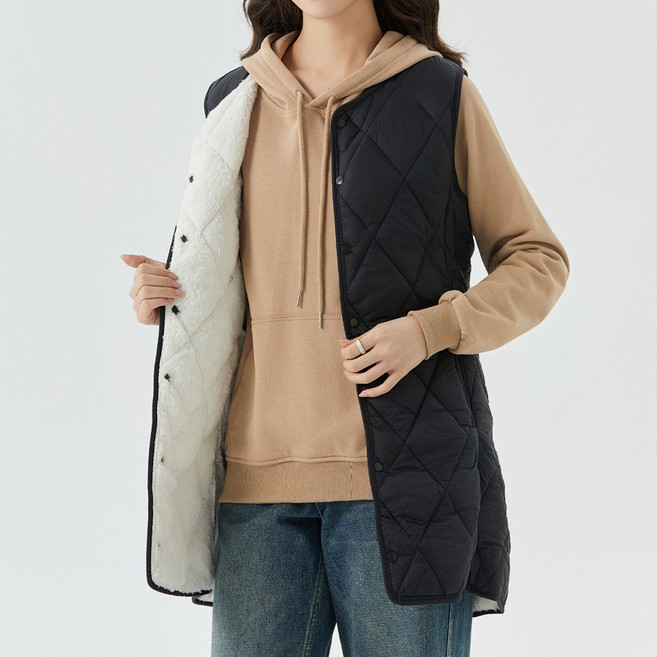 Raratina 女款菲比半長版內裡刷毛輕量絎縫鋪棉背心