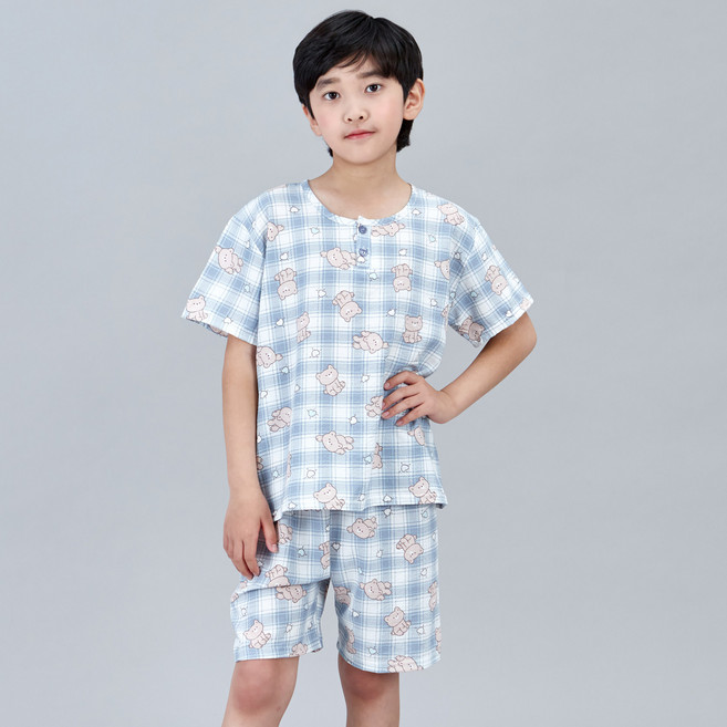 폭스클럽 아동용 써니베어 시어서커 반팔 잠옷 상하의 세트