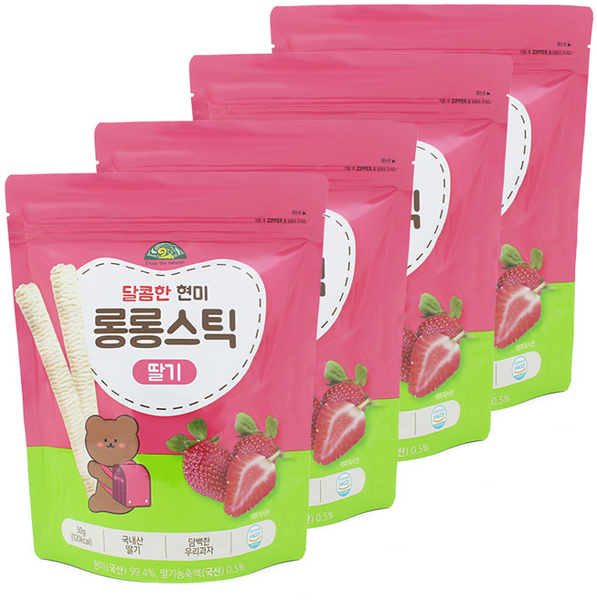오가닉스토리 달콤한 현미 롱롱스틱, 딸기, 30g, 4개