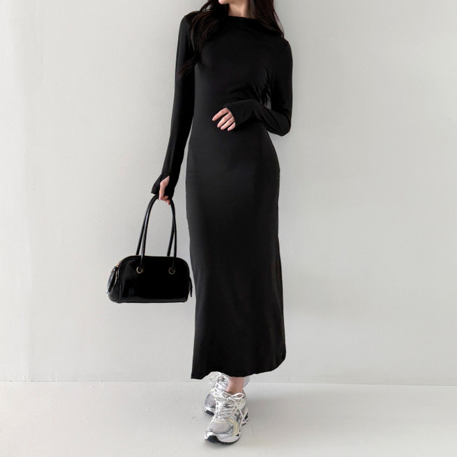 라라온 크루넥 심플 슬림핏 긴팔 롱 원피스 26TSP3635