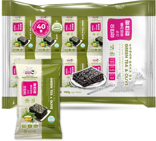 이반장 녹차올리브유 광천김, 4g, 40개