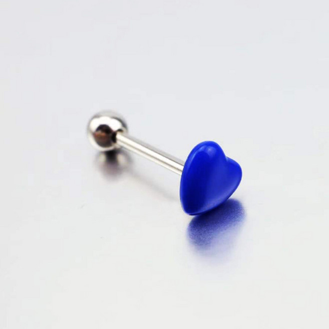 젤루나 여성용 써지컬 심플 볼륨 컬러 하트 바벨 볼 혀 피어싱 P-359