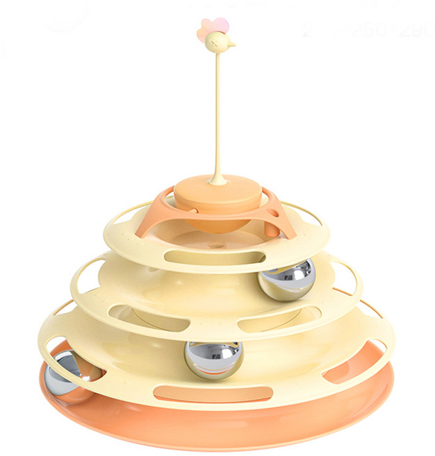 누리펫 4단 타워 트랙볼 고양이 장난감, 라이트 옐로우, 1개