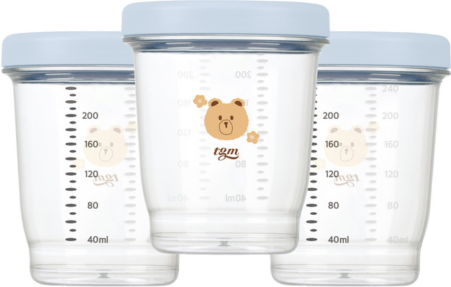 티지엠 에코젠 이유식 보관 용기 3p, 240ml, 애쉬블루, 1세트