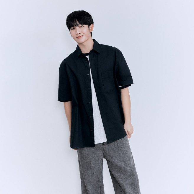 마인드브릿지 남성용 올데이 옥스포드오버핏반팔셔츠