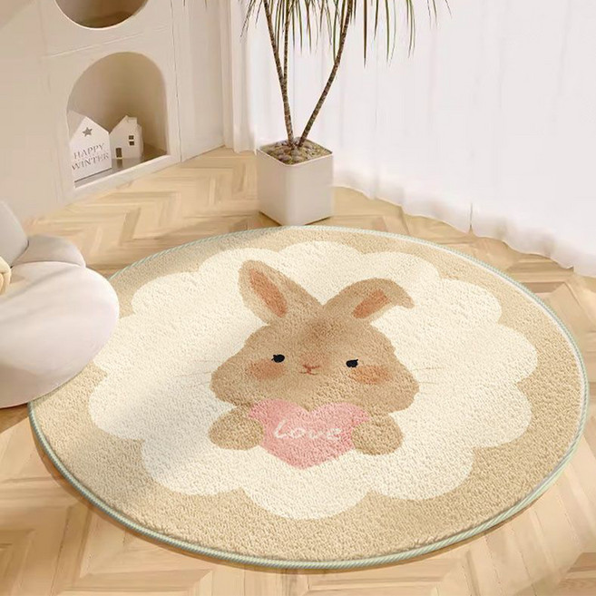 다다랜드 파스텔톤 원형 러그, 하트 토끼, 1개