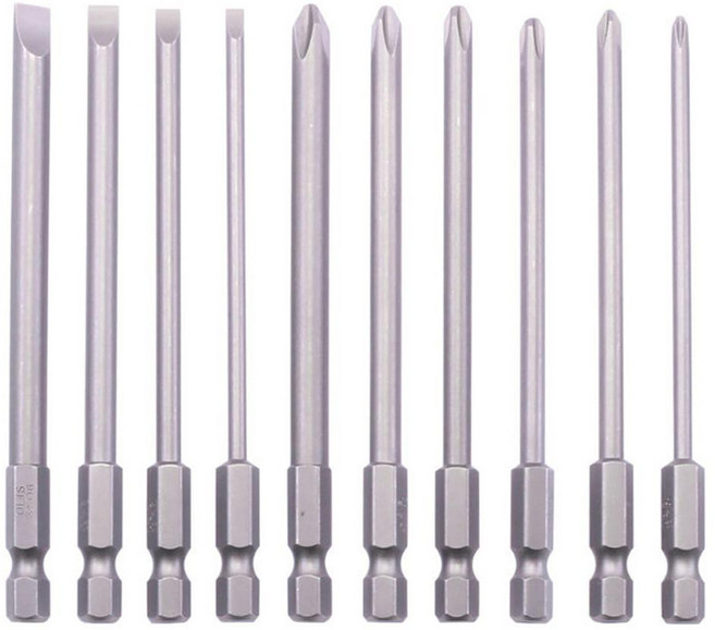 StanMan 六角柄磁性一字十字螺絲起子批頭混合 100mm x 10件套組, 1組