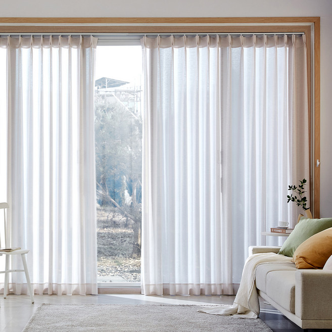 모던하우스 린넨필 시어 나비주름 긴창문커튼 2p