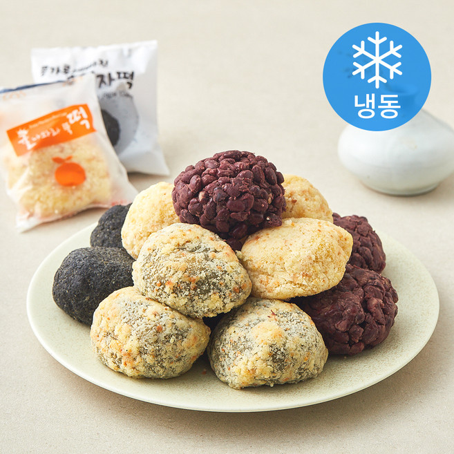 블루탐 오메기떡 60g x 5개 + 귤나와라뚝떡 57g x 5개 + 흑임자떡53g x 5개 + 크림치즈떡 60g x 5개 세트 (냉동), 1세트