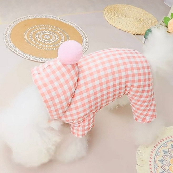코코스튜디오 강아지 고양이 코코 삐삐 체크 패딩 올인원, 핑크, 1개