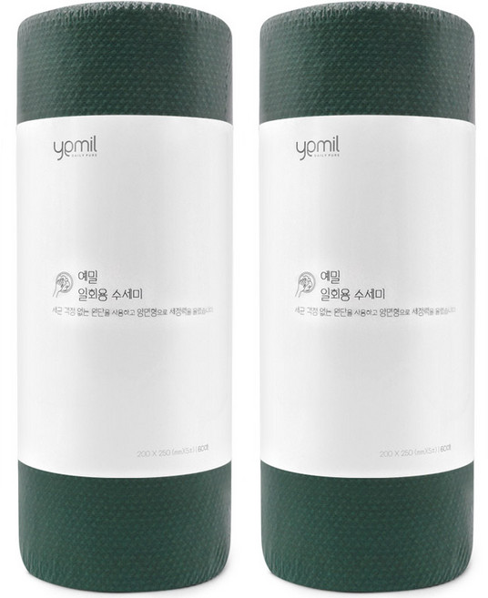 예밀 뜯어쓰는 일회용 수세미 롤형, 그린, 60개입, 2개