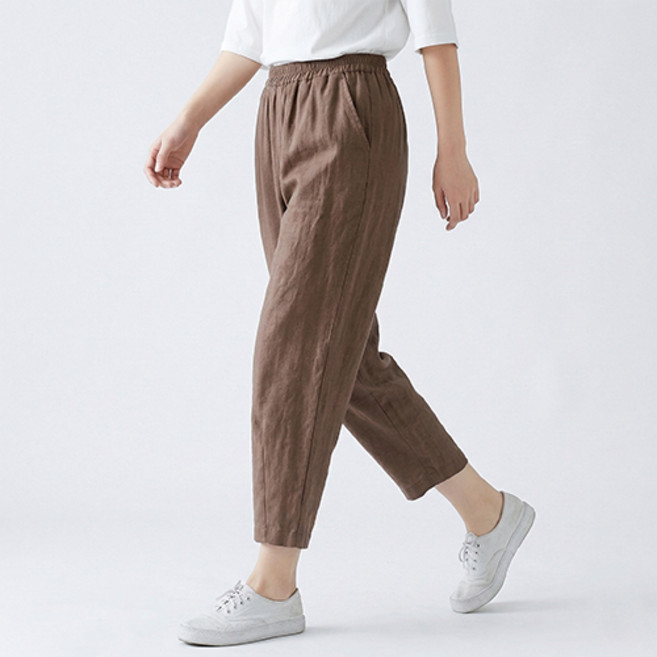 아이캔심플 여성용 편안한 린넨 코튼 밴딩 9부 하렘핏 배기 팬츠