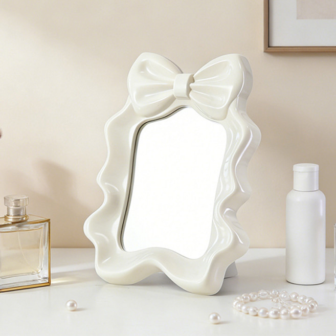 미르노아 로맨틱 웨이브 리본 탁상거울 MMM3384, 크림