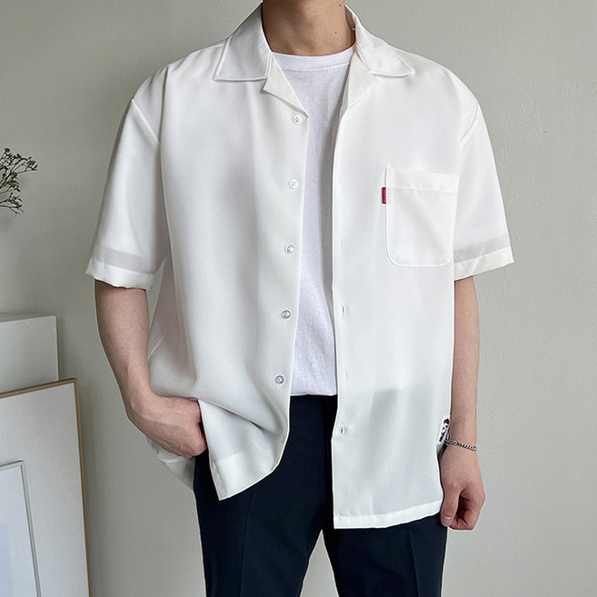 MEOSIDDA 男款口袋標籤短袖襯衫