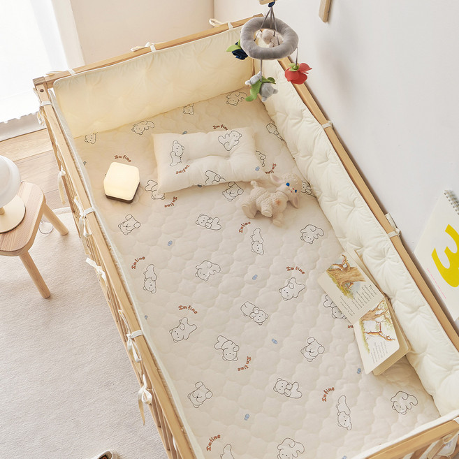 쁘리엘르 에디 순면 누비 방수 아기 침대 패드, 베이지