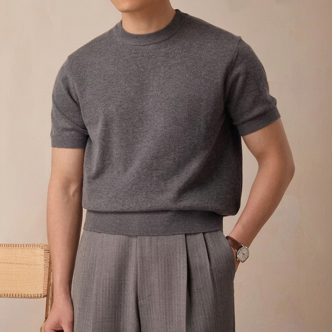 인피어스 남성용 여름 라운드넥 반팔 니트 I263-184