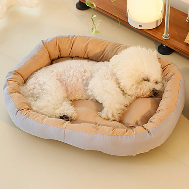 딩동펫 반려동물 폭신 타원형 배색 방석, 그레이오렌지, 1개