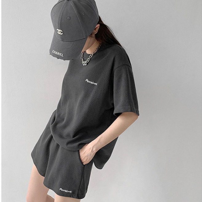 더플로우커머스 여성용 와플 엠보싱 쇼츠 트레이닝 셋업