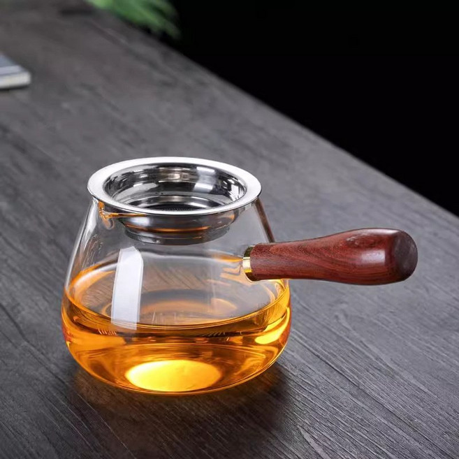 손잡이형 두꺼운 내열 유리 주전자 + 스테인리스 스틸 거름망 필터 세트, 혼합색상, 1세트, 360ml