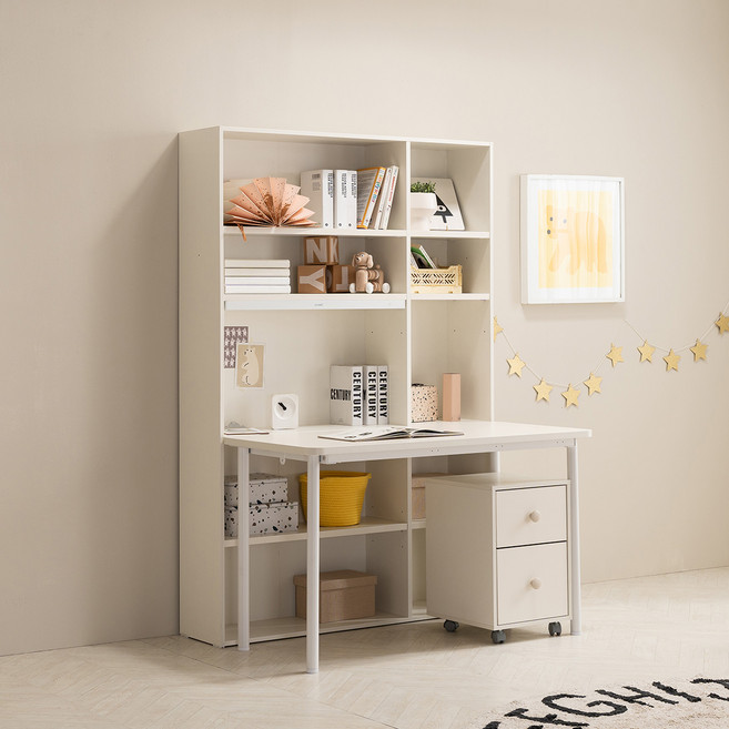 리바트 꼼므주니어 자녀가구 책상 + 책장 세트 방문설치, 화이트, 5단