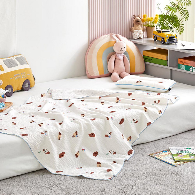 모던하우스 유아용 소프트 순면 3중직 핀코트 거즈 플레이퍼피 블랑켓, 아이보리