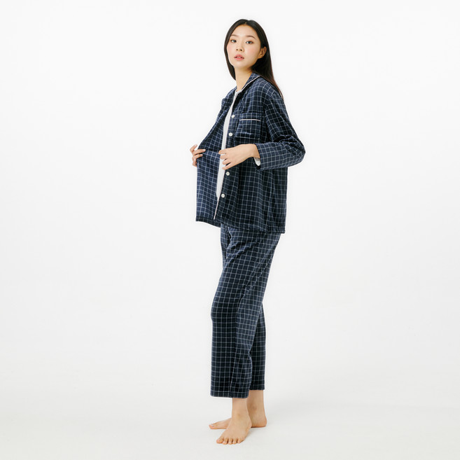 JAJU(자주) 여성용 밍크 플리스 체크 파자마 상하의 세트