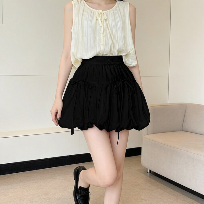 언헤브 여성용 벌룬 캉캉 스트링 미니 스커트