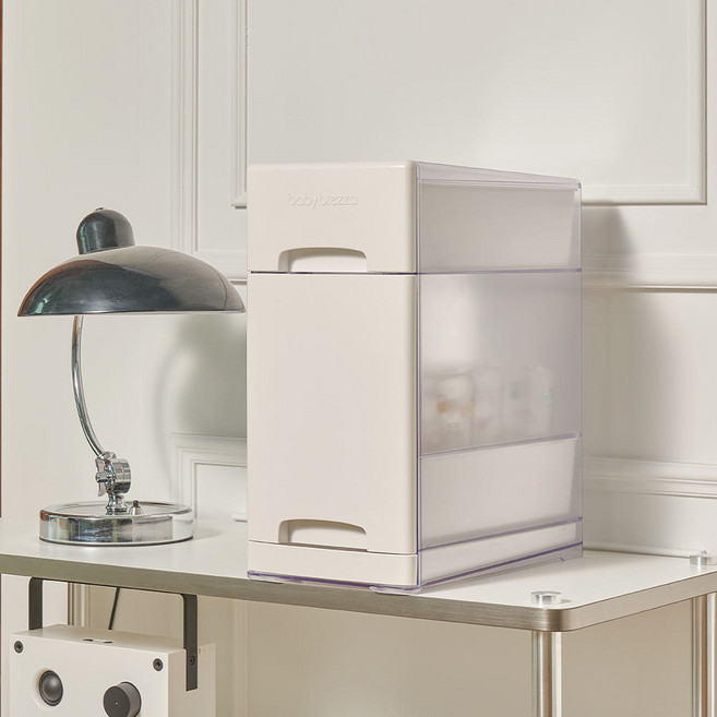 베이비브레짜 젖병 보관함, 서랍 + 본체 + 탈부착 젖병 지지대 8개, 크림화이트