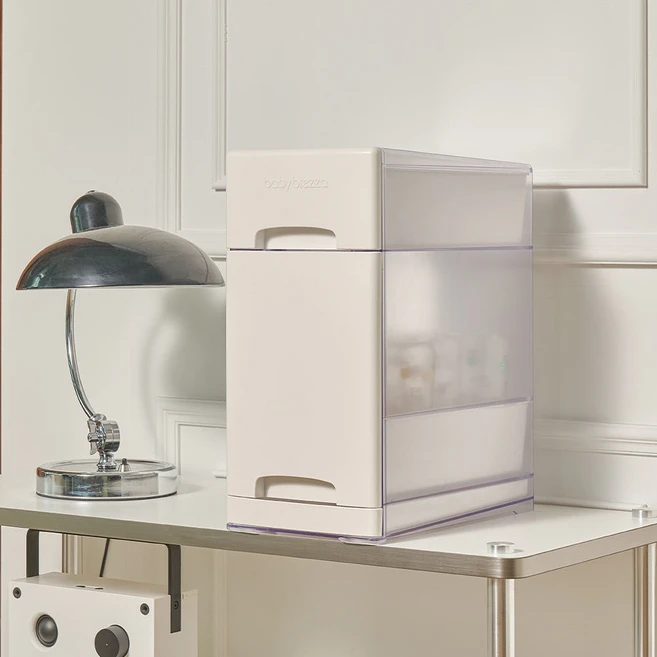 베이비브레짜 젖병 보관함, 서랍 + 본체 + 탈부착 젖병 지지대 8개, 크림화이트 - 쿠팡