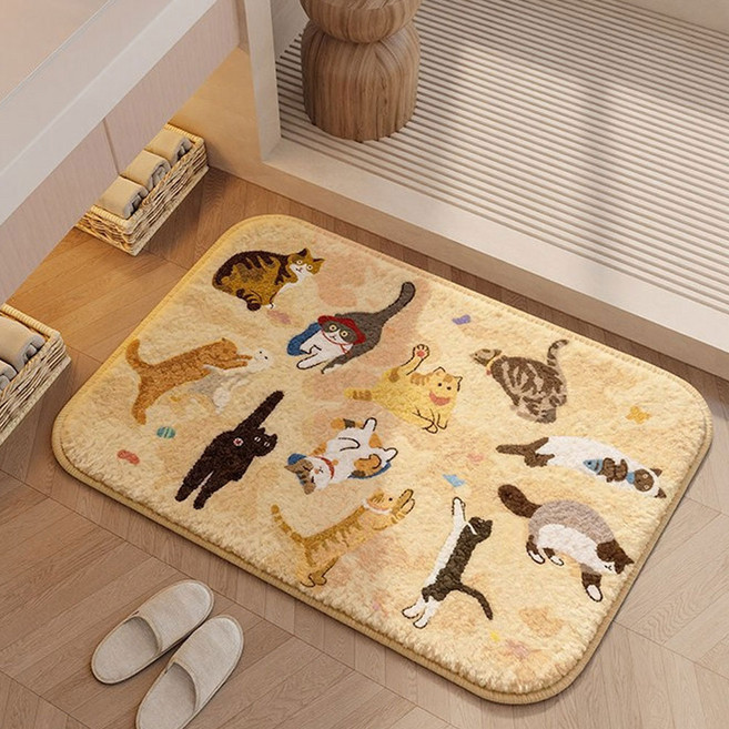 지앤와이 귀여운 고양이파티 논슬립 발매트, 옐로우