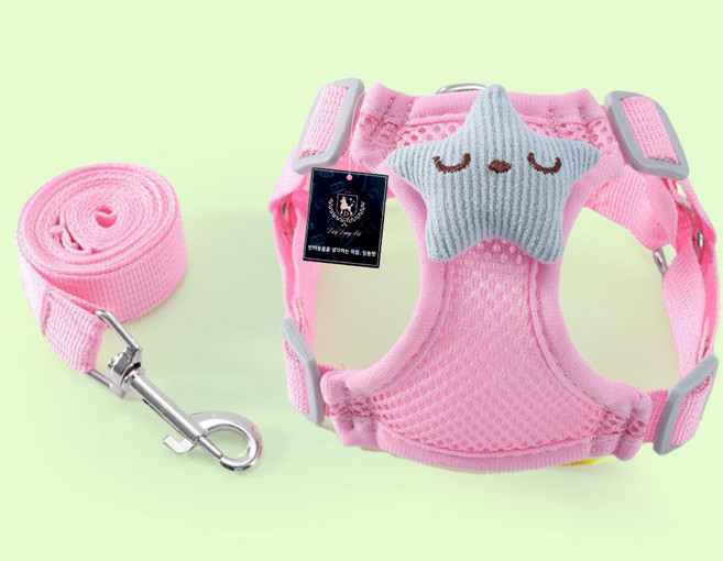 딩동펫 아기자기 파스텔 하네스 + 리드줄, 핑크, 1세트