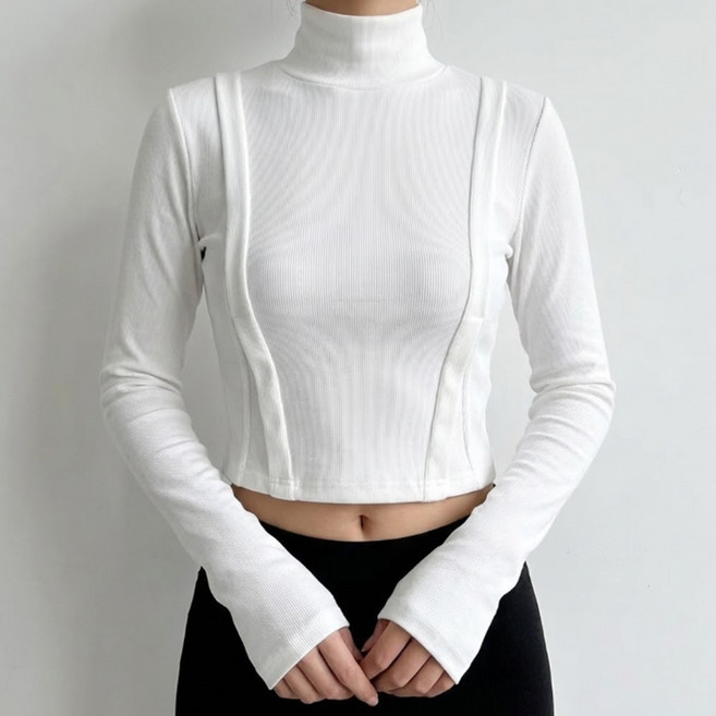 소니오 여성용 하프넥 크롭 긴팔 니트