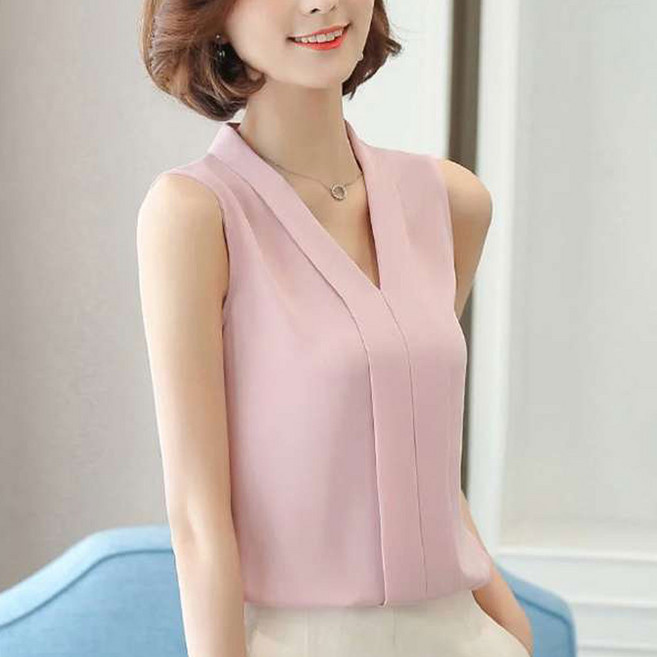 더시럽 여성용 빅사이즈 모던 V넥 나시 블라우스