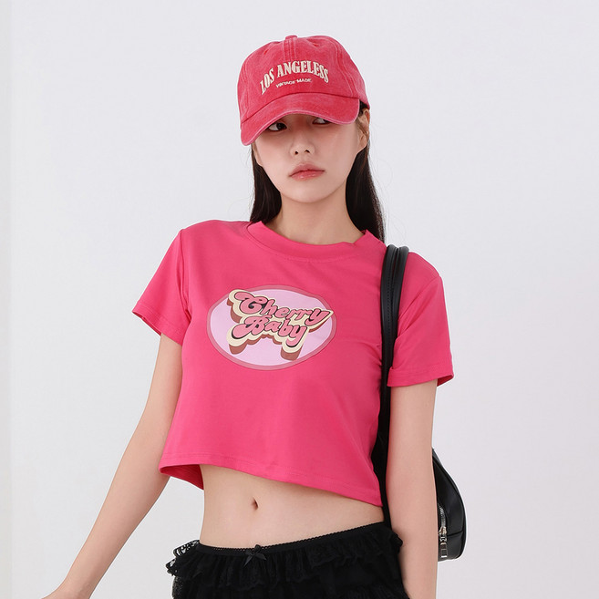 플루미나 얼쏘 여성용 체리체리 베이비 세미 크롭 스판 티셔츠