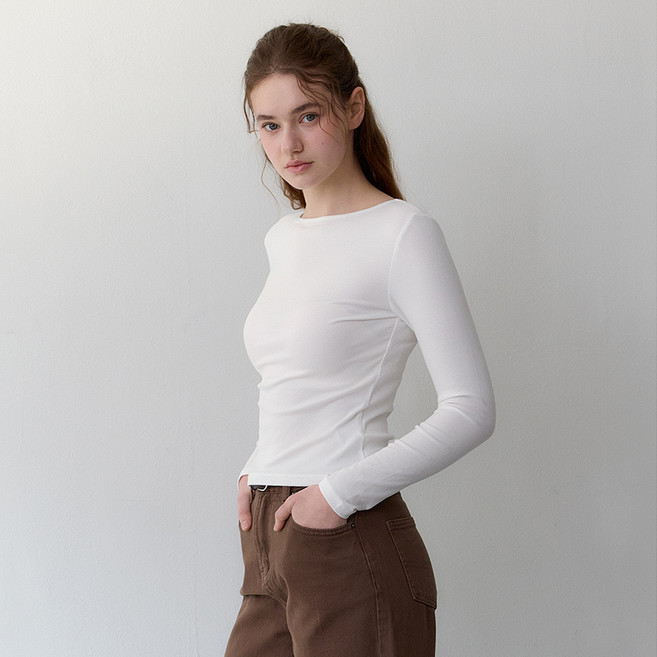 티에스에이치 여성용 립넥 긴팔 티셔츠