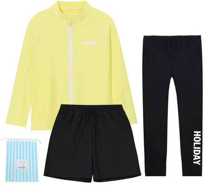 에스티홀리데이 아동용 집업 래쉬가드 상의 + 보드숏 + 워터 레깅스 + 비치백 세트 C255-04