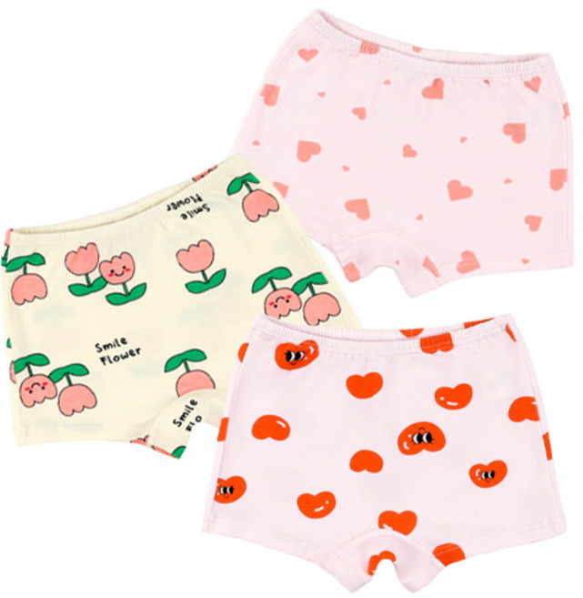 메이키즈 여아용 튤립하트 면스판 드로즈 3종 세트