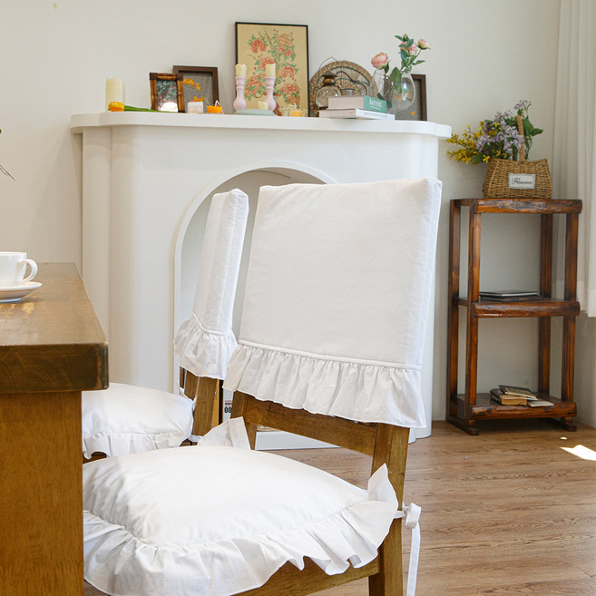 까사스토리 이지 워싱코튼 식탁 의자 등커버, 화이트, 1개