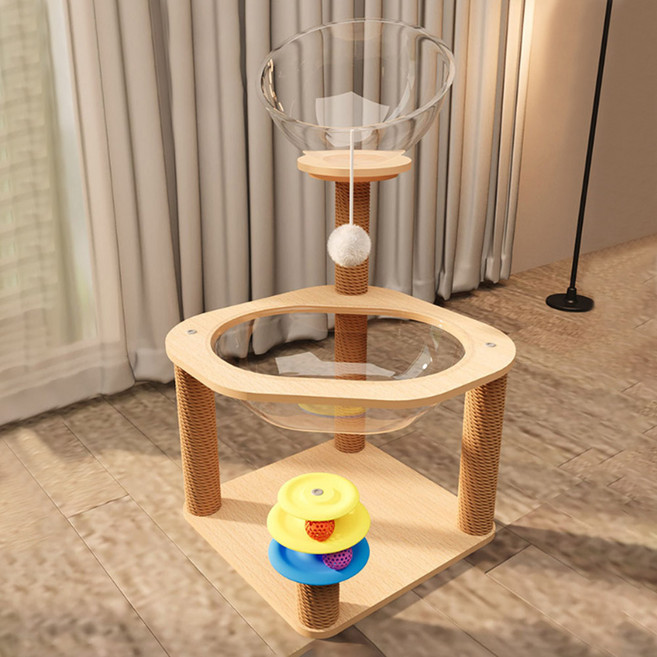딩동펫 트랙볼 더블 스페이스 스크래쳐 고양이 캣타워, 우드, 1개
