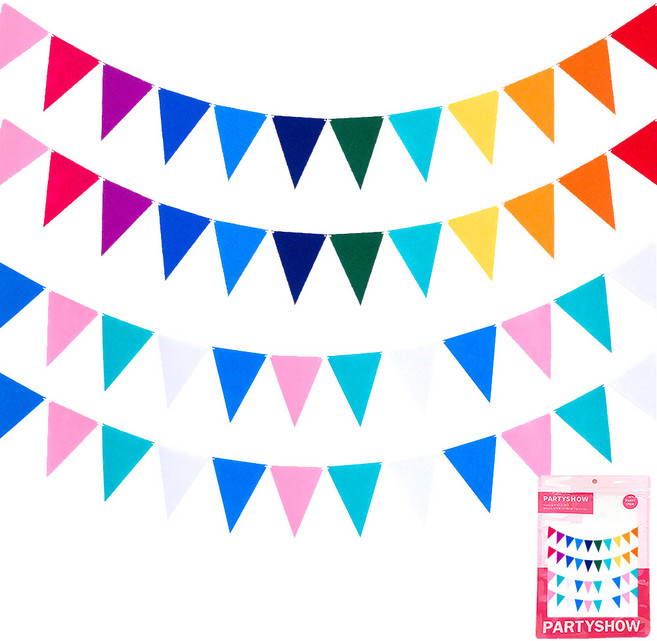 PARTYSHOW 毛氈三角派對掛旗 2款 x 2入組, 1套, 12色彩虹, 冰淇淋