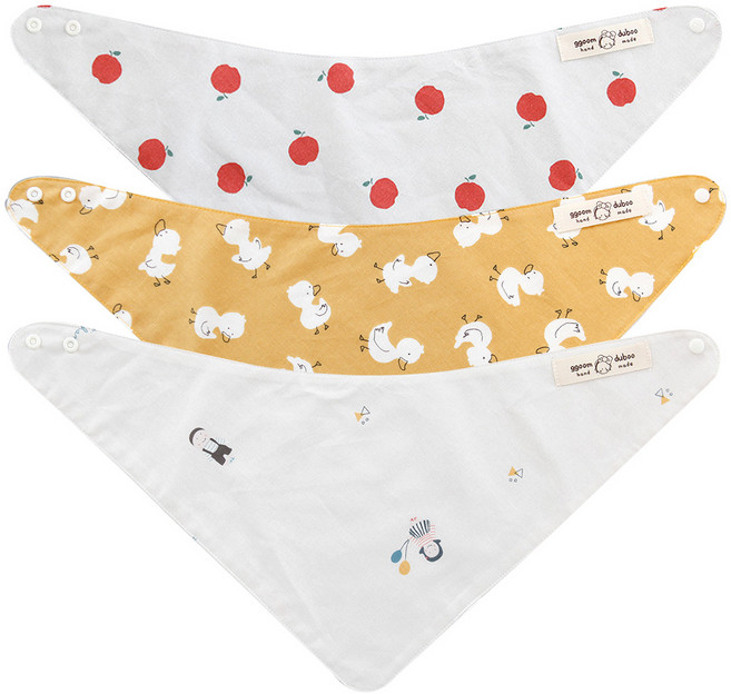 꿈꾸는두부 사계절용 면 원단 삼각 스카프빕 디자인 3종 세트