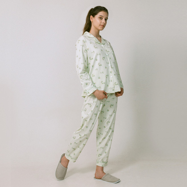 안나앤코 여성용 플라워패턴 긴팔 잠옷 파자마 상하의 세트