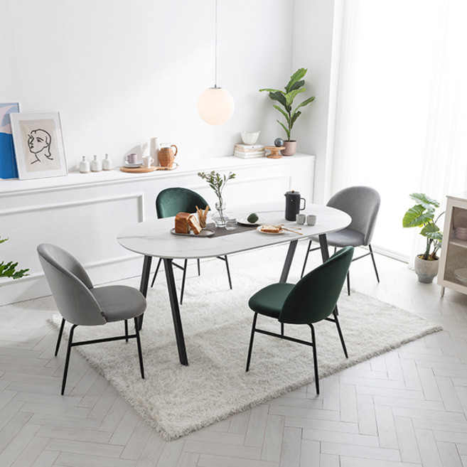 리바트 로티르 6인 마블 원형식탁 + 세레나 체어 4p 세트 방문설치, 콤비(식탁),  그레이(의자),  딥그린(의자)