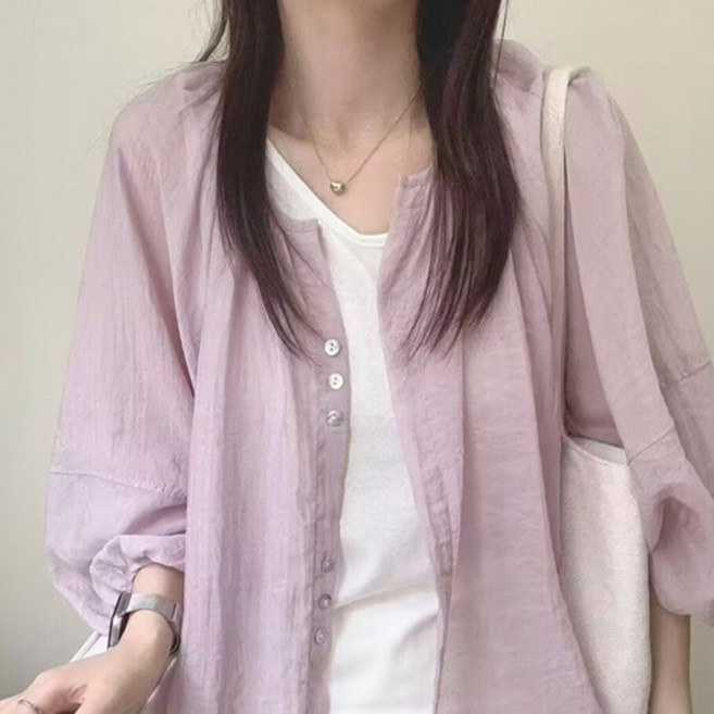 아이캔심플 여성용 여름 아우터 헨리넥 버튼 썸머 셔츠