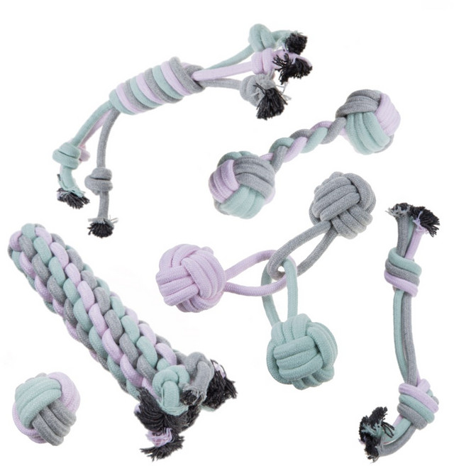 comet 寵物編織訓練玩具6件組, 粉色、灰色、薄荷綠, 1組
