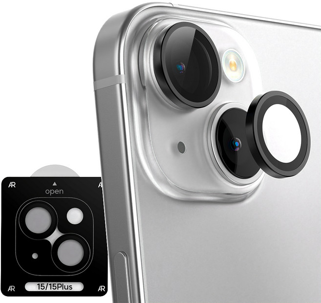 구스페리 메탈링 휴대폰 카메라 개별 렌즈 강화유리 보호 필름 블랙, 1개