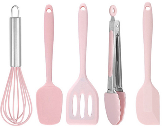 실리콘 요리도구 5종 세트 대 MP214, 거품기 + 뒤집게 + 주걱 + 집게 + 스패출라, 핑크, 1개