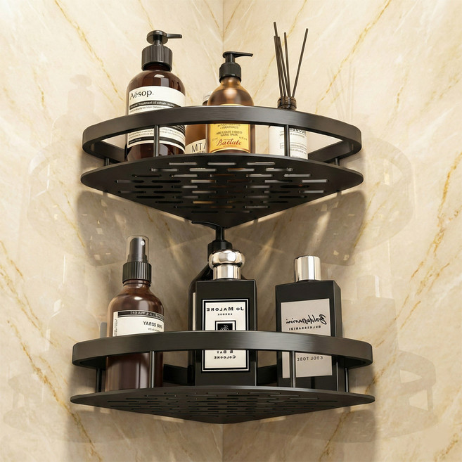 예홈 프리미엄 코너선반, 블랙, 2개