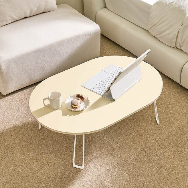 아이캔컴퍼니 E0 LPM 올리브 720 접이식 테이블, 크림베이지